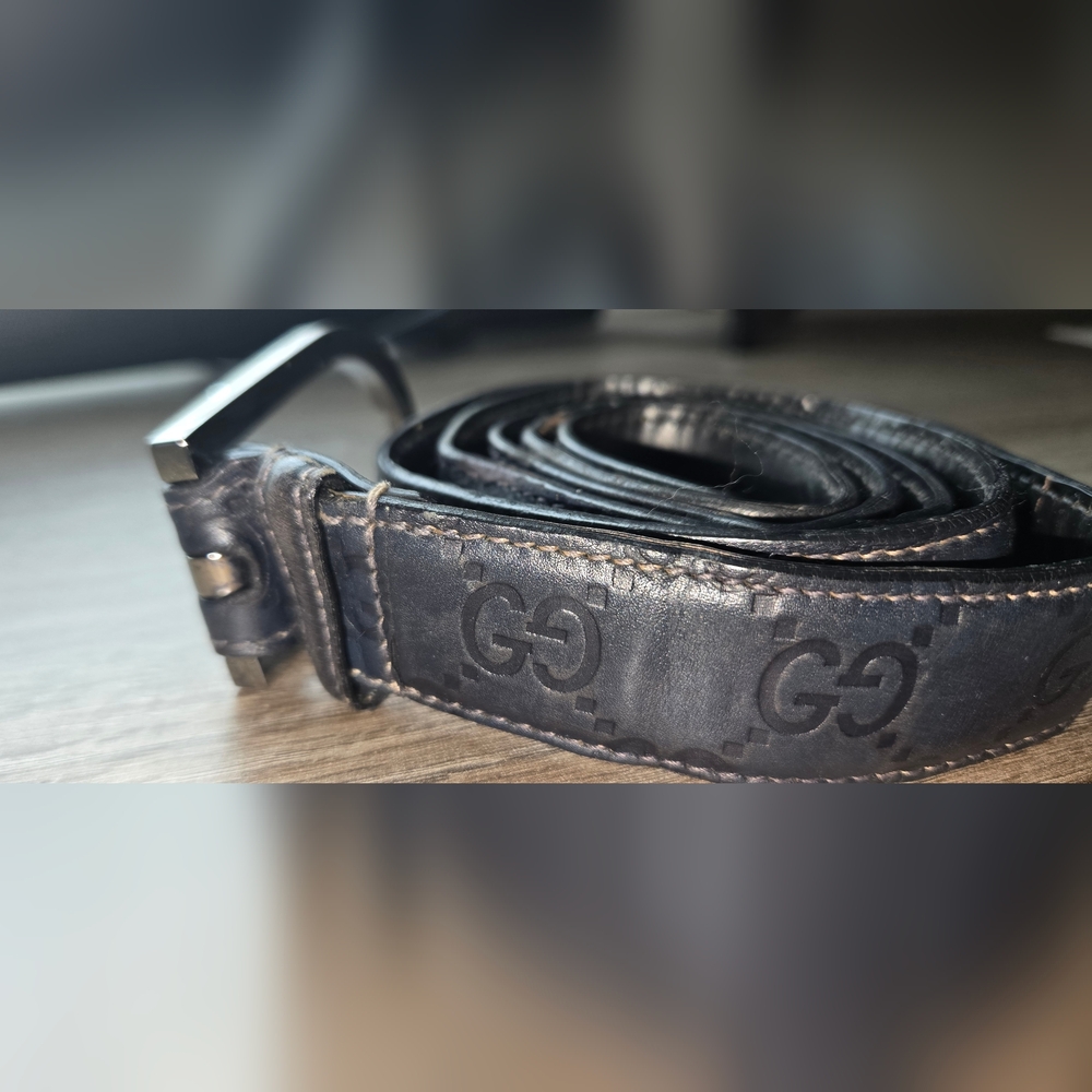 Gucci Leather Belt with Silver Buckle